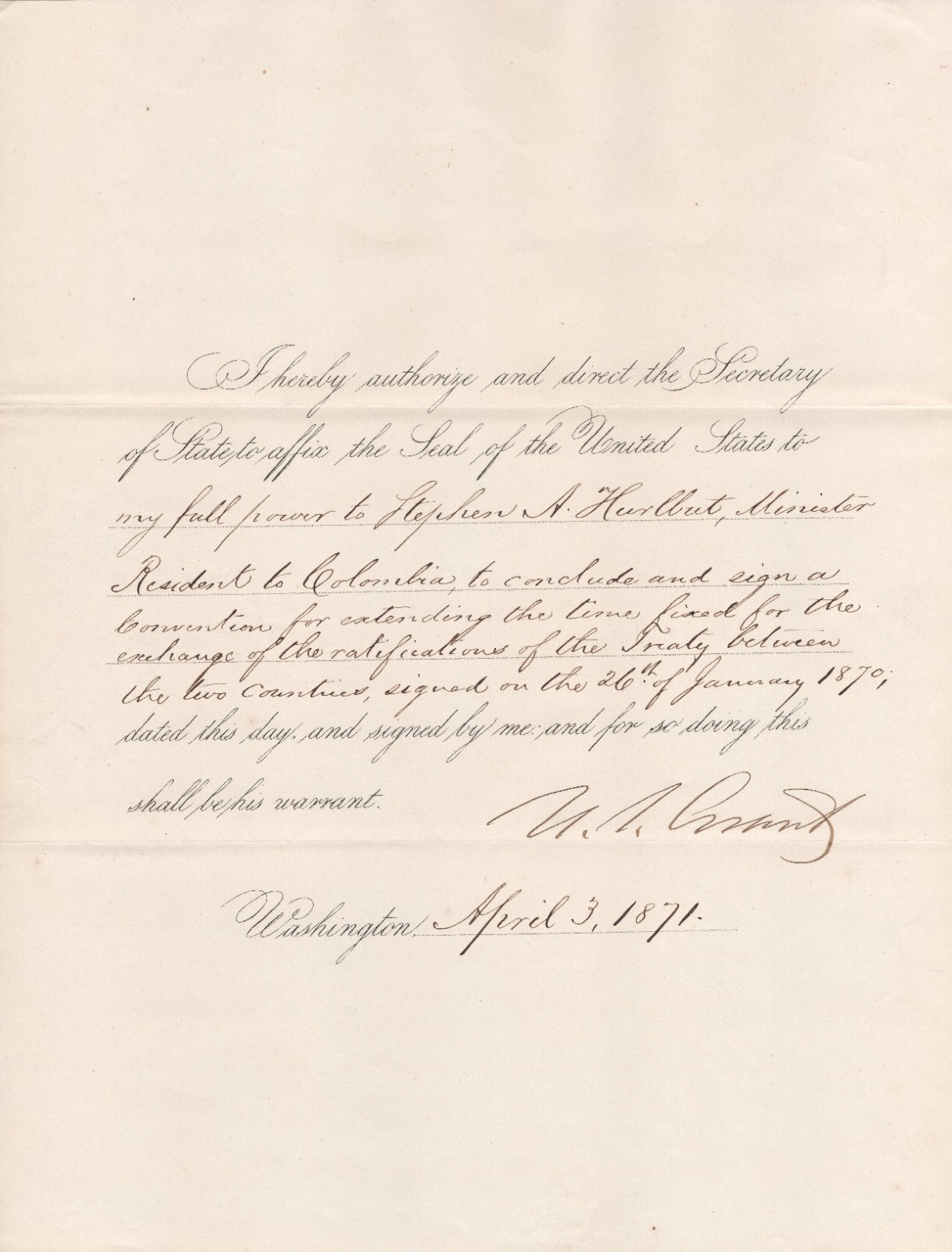 Ulysses S Grant Document Signed - Earliest Attempt for Panama Interoceanic Canal Ulysses S Grant Document Signed - Earliest Attempt for Panama Interoceanic Canal
