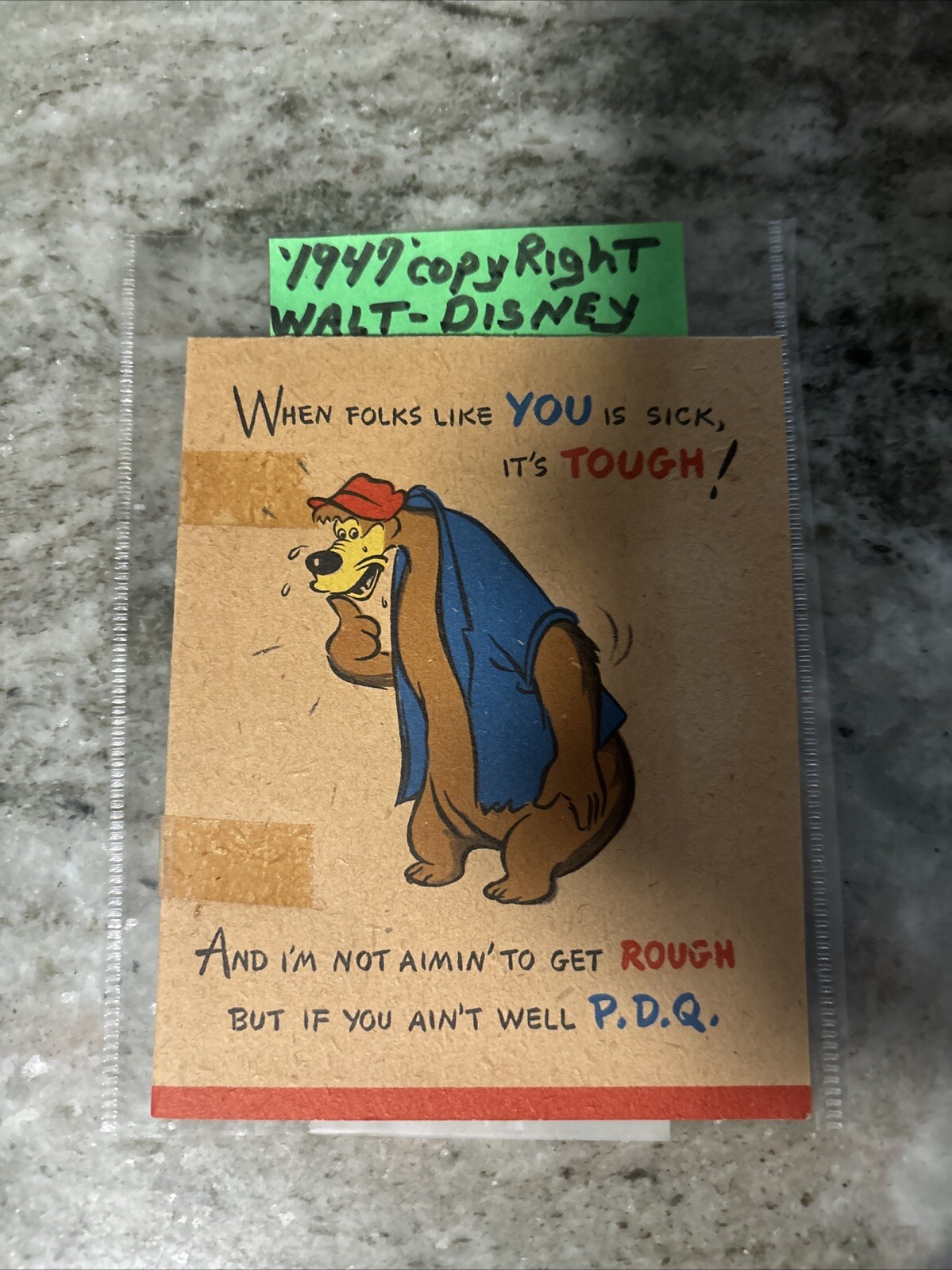 1947 Song of the south Get well soon card, READ DESCRIPTION
