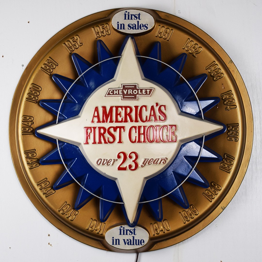 Chevrolet America's First Choice Dealer Showroom Light Up Sign 26 Inches Tall Chevrolet America's First Choice Dealer Showroom Light Up Sign 26 Inches Tall