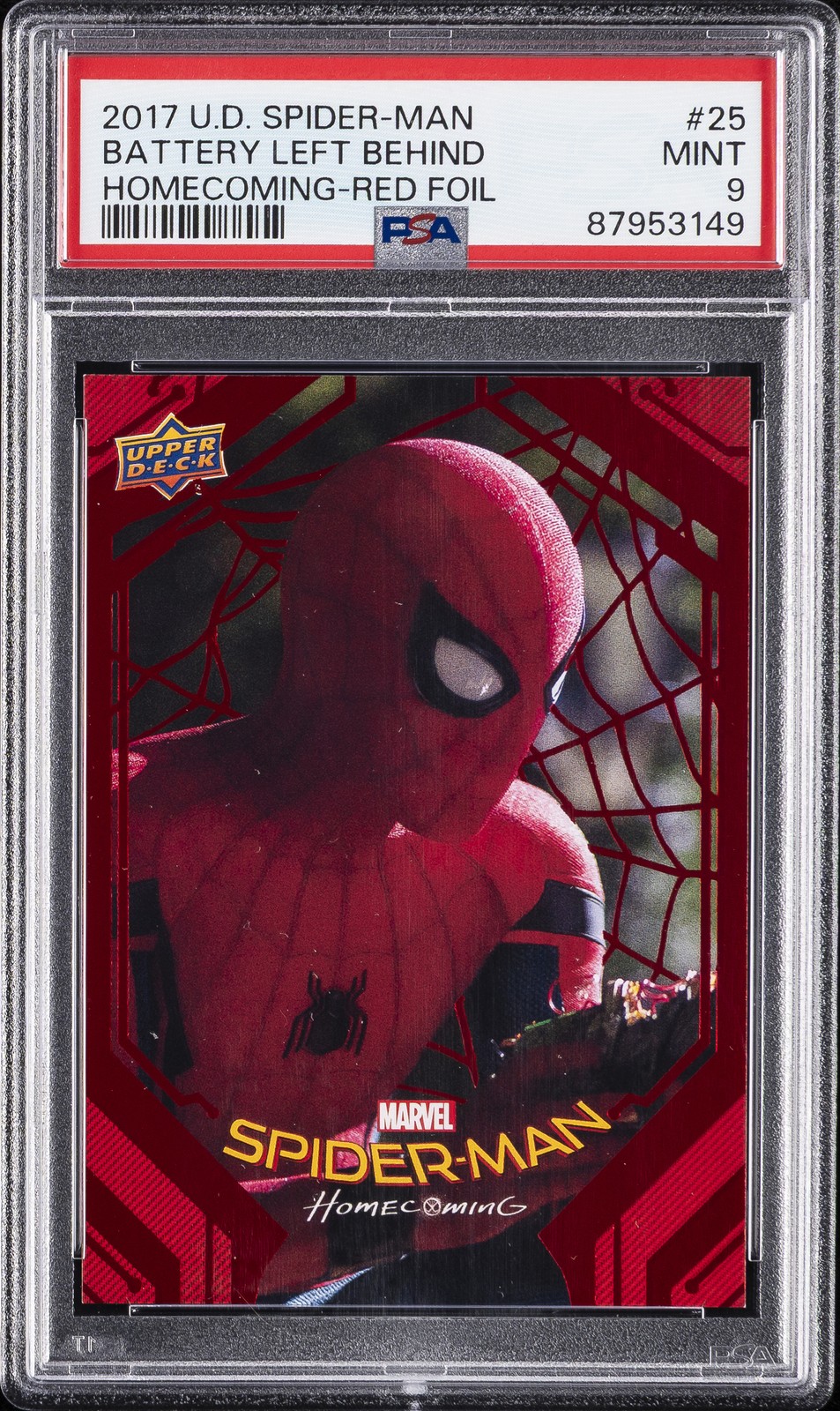 2017 UD SPIDER-MAN HOMECOMING RED FOIL #25 BATTERY LEFT BEHIND 46/199 PSA 9 2017 UD SPIDER-MAN HOMECOMING RED FOIL #25 BATTERY LEFT BEHIND 46/199 PSA 9