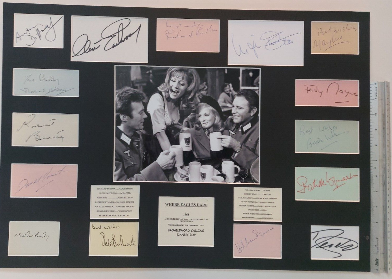 WHERE EAGLES DARE 1968 FILM SIGNED BY 15 AUTOGRAPH DISPLAY SCARCE & UNIQUE WHERE EAGLES DARE 1968 FILM SIGNED BY 15 AUTOGRAPH DISPLAY SCARCE & UNIQUE