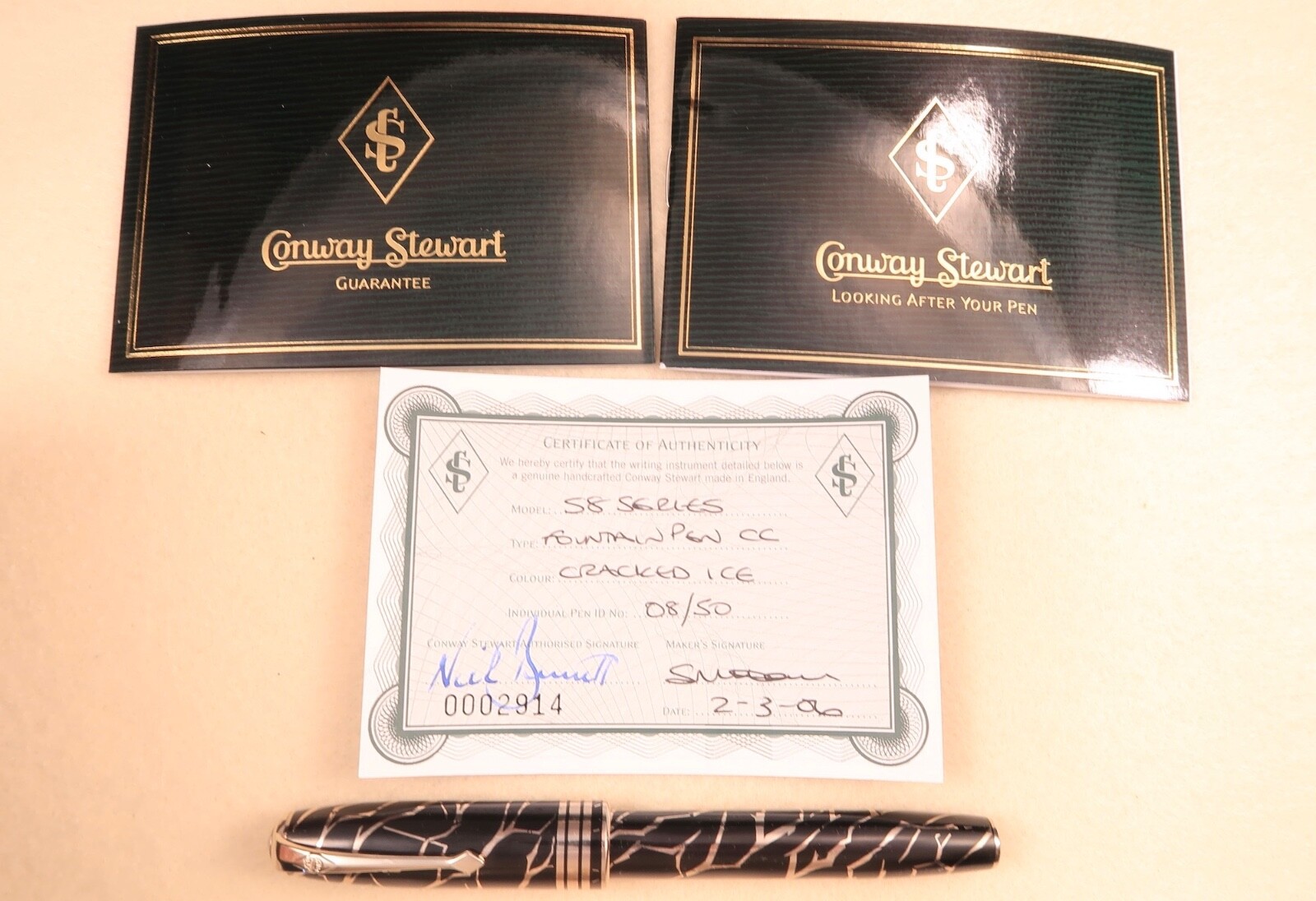 Conway Stewart Elite Gold Series Solid 18k Gold LE Cracked Ice FP, Boxed, c1999 Conway Stewart Elite Gold Series Solid 18k Gold LE Cracked Ice FP, Boxed, c1999