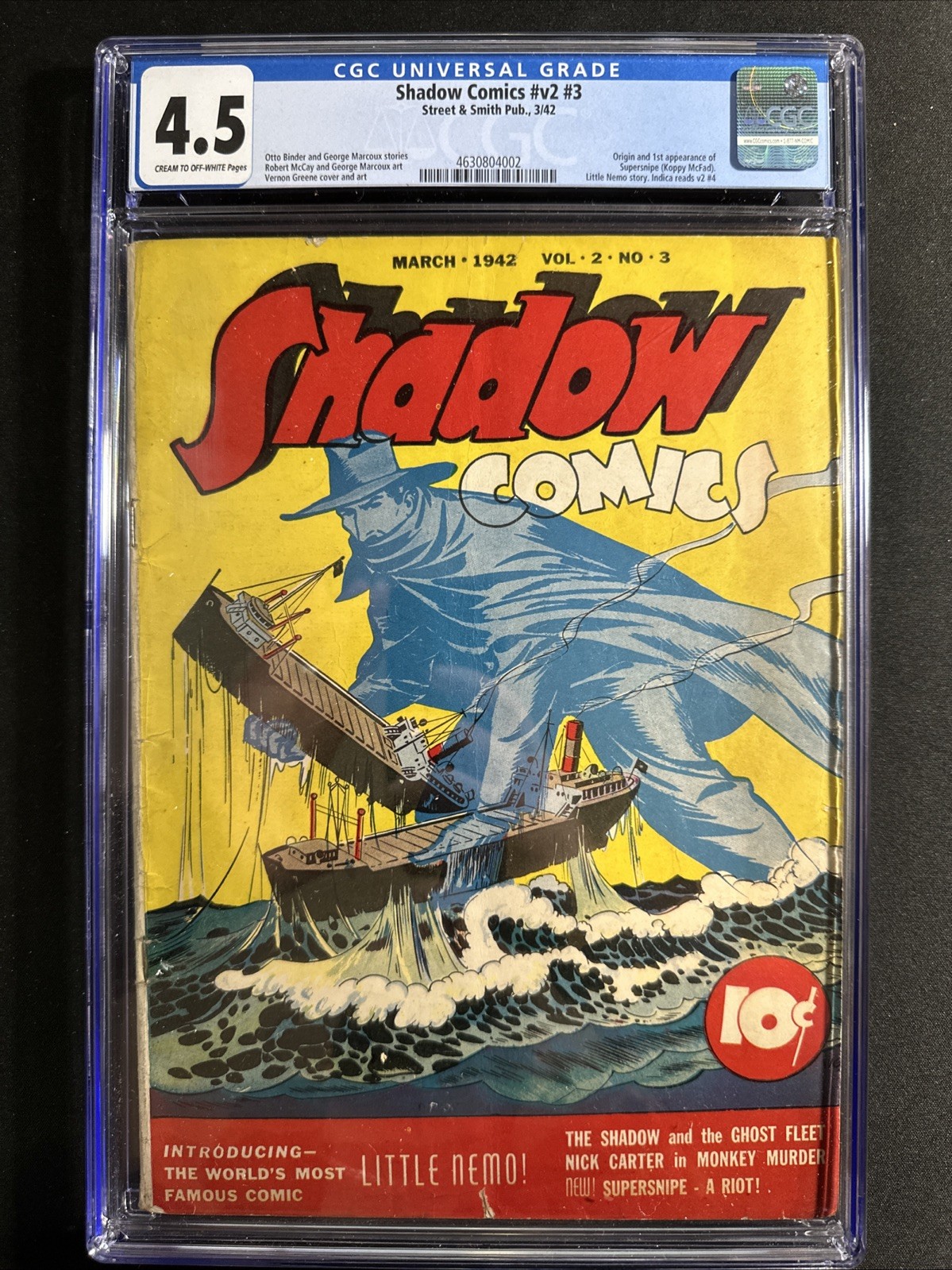 Shadow Comics Vol. 2 #3 CGC 4.5 1942 1st App Supersnipe Golden Age *S12