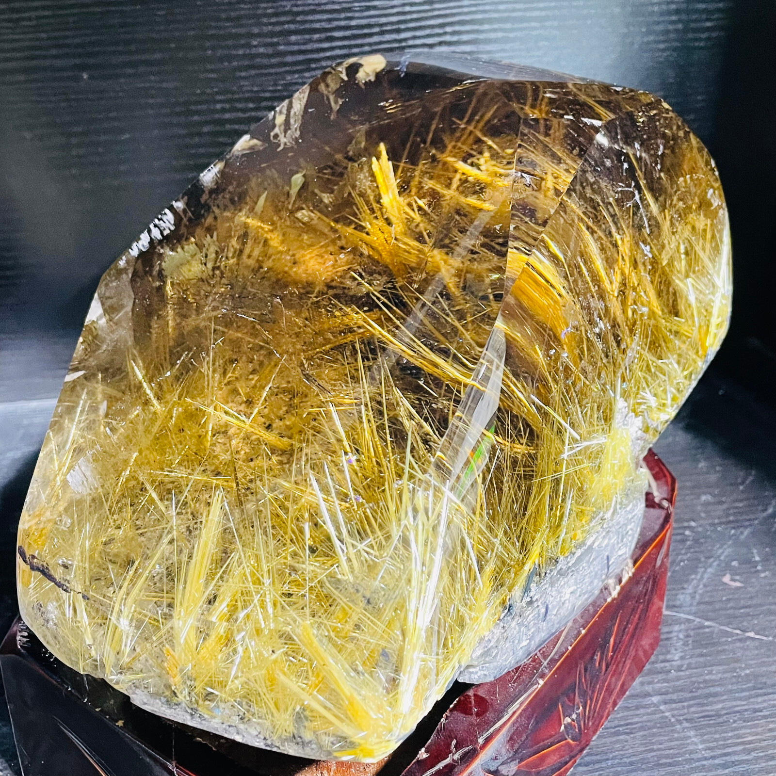 23.1LB rare Natural beautiful gold hair crystal quartz specimen healing+stand
