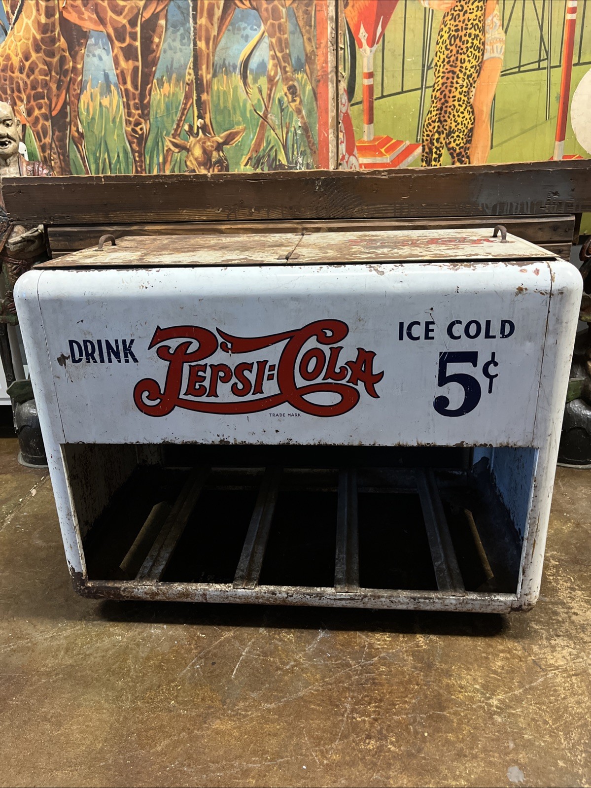 VINTAGE C. 1940 DRINK PEPSI COLA ICE CHEST COOLER SIGN COCA COLA 7UP DR PEPPER