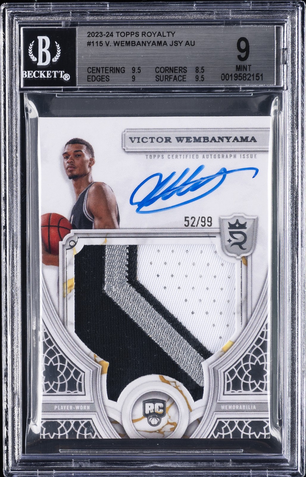 2023-24 TOPPS ROYALTY JERSEY AUTO #115 VICTOR WEMBANYAMA BGS 9 2023-24 TOPPS ROYALTY JERSEY AUTO #115 VICTOR WEMBANYAMA BGS 9