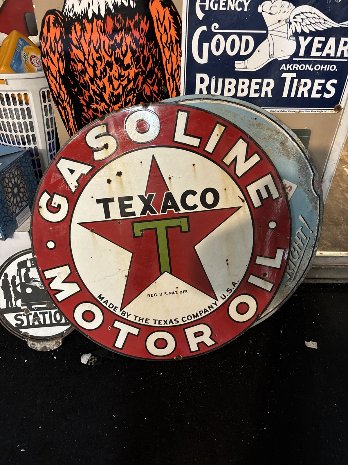 Original 42inch Texaco Double Sided Porcelain Sign Up For Sale Original 42inch Texaco Double Sided Porcelain Sign Up For Sale