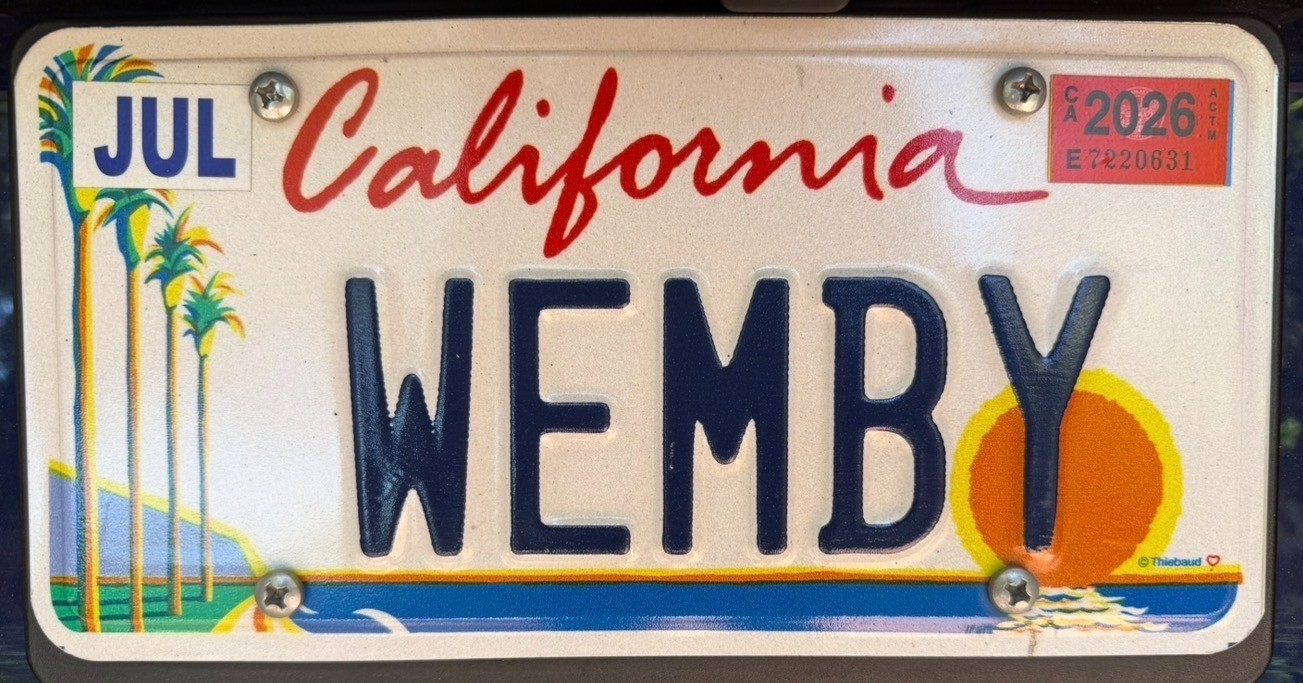 Wemby California Vanity Personalised License Plate Victor Wembanyama Spurs NBA Wemby California Vanity Personalised License Plate Victor Wembanyama Spurs NBA