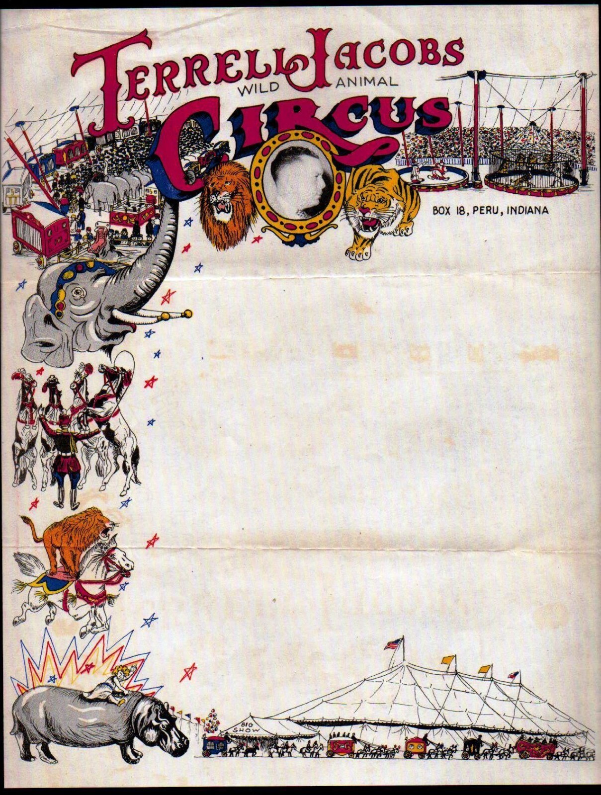 c1938 Peru Indiana - Circus Terrell Jacobs Wild Animals - Color Letter Head Bill c1938 Peru Indiana - Circus Terrell Jacobs Wild Animals - Color Letter Head Bill