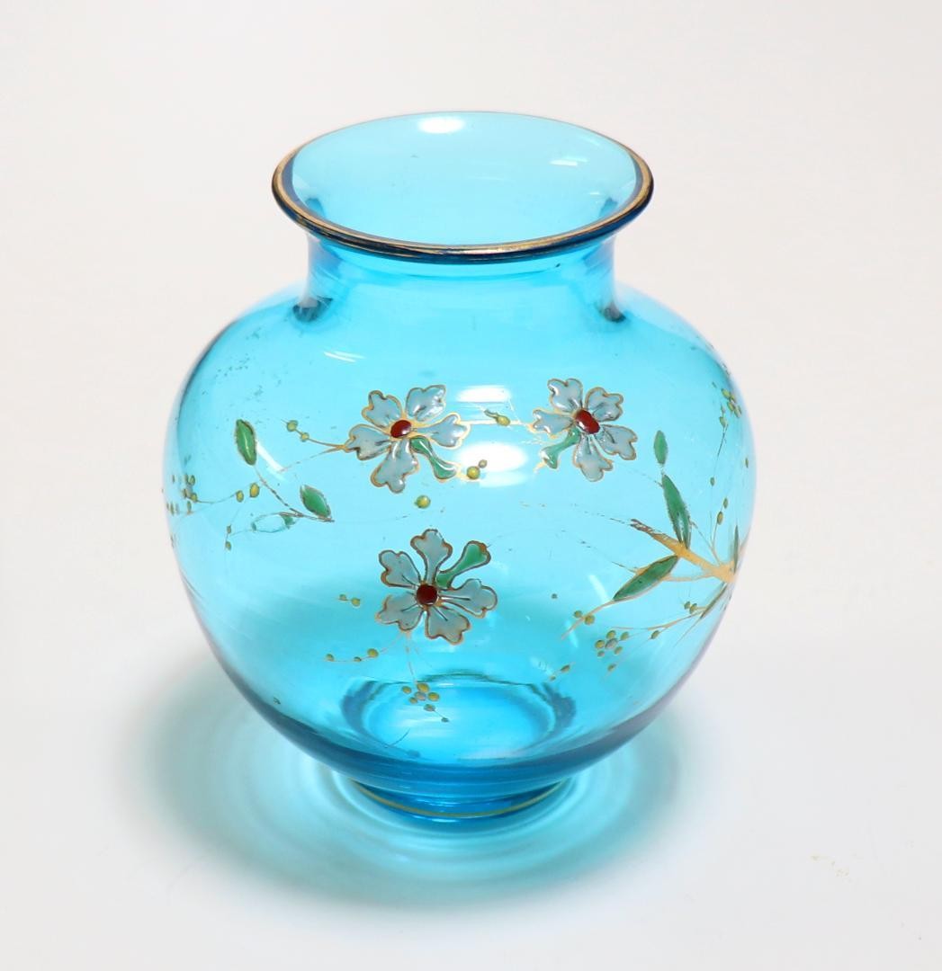 Baccarat 19th Century Blue Gold Enamel Japonisme Vase Antique France Baccarat 19th Century Blue Gold Enamel Japonisme Vase Antique France