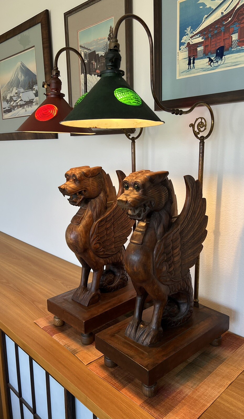 ANTIQUE ART NOUVEAU DRAGONS GRIFFINS WINGED ENGLISH AMERICAN FOLK ART OLD LAMPS