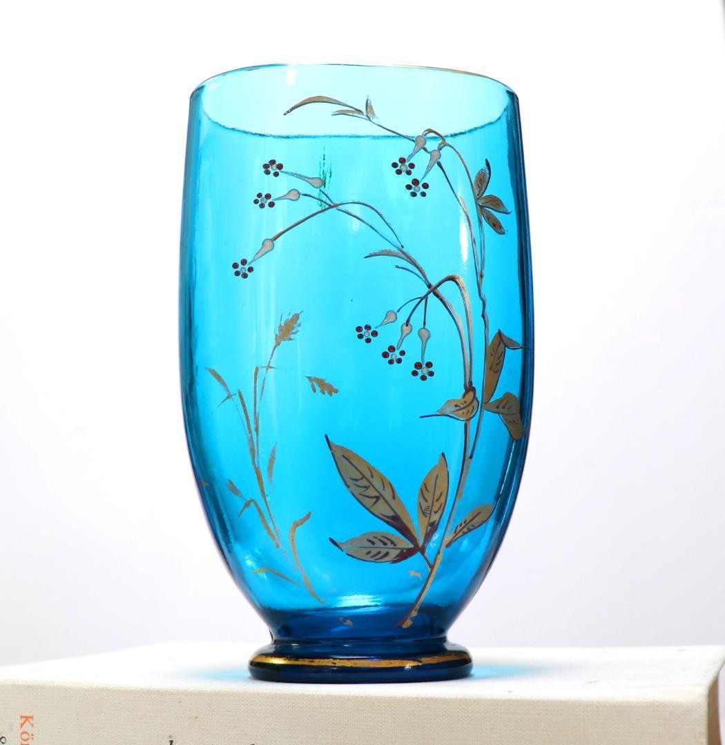 Old Baccarat Early Japonisme Circa 1878 Gold Enamel Snubbull Glass Vase Old Baccarat Early Japonisme Circa 1878 Gold Enamel Snubbull Glass Vase