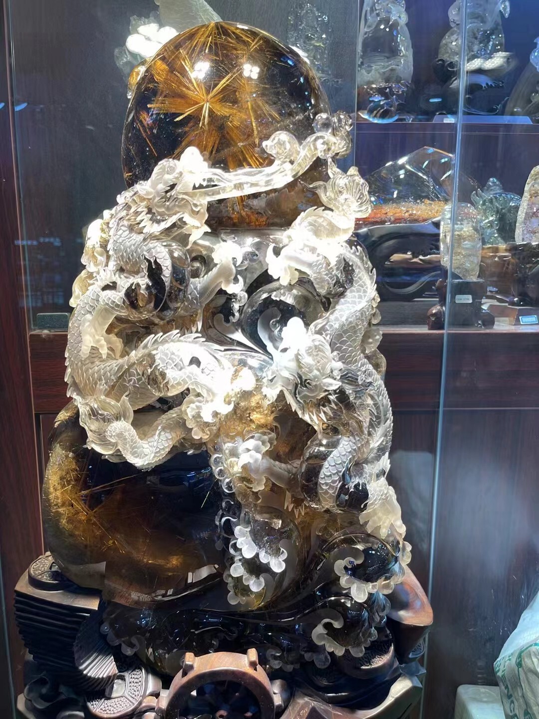 Large 142LB Rare Natural Rutilated Gold Quartz Dragon Crystal Reiki Office Decor