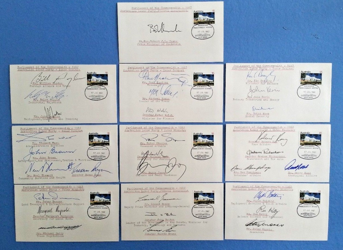 RARE * BOB HAWKE * PAUL KEATING * 1987 LABOR CABINET * 30 HISTORICAL SIGNATURES RARE * BOB HAWKE * PAUL KEATING * 1987 LABOR CABINET * 30 HISTORICAL SIGNATURES