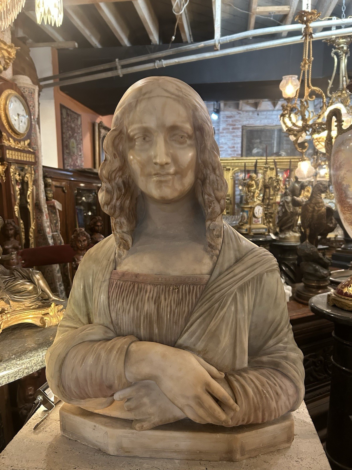 Incredible carved marble Bust  Mona Lisa,  Museum Quality Life Size France 1880
