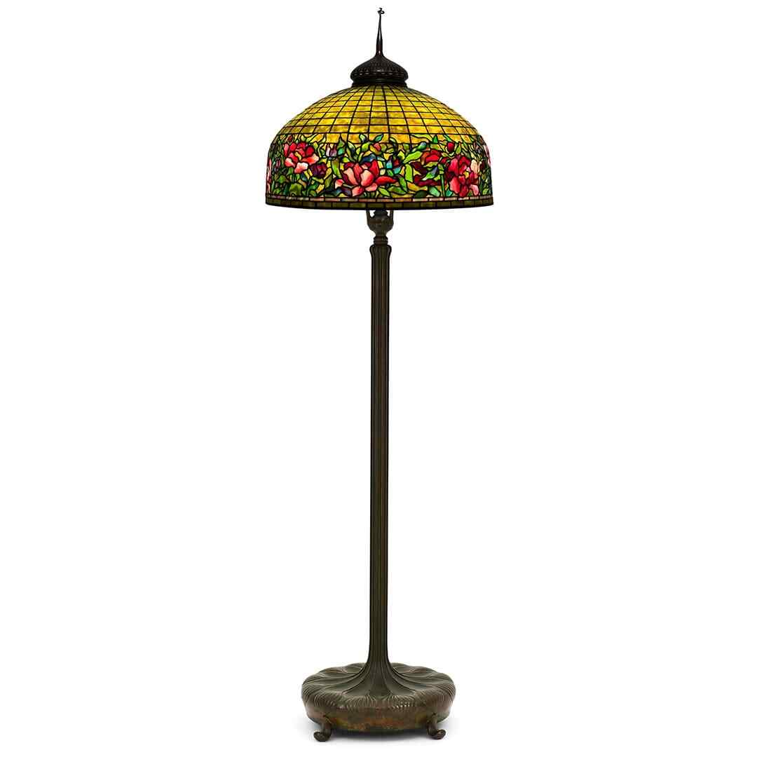 Antique Tiffany Studios Floor Lamp with Peony Border