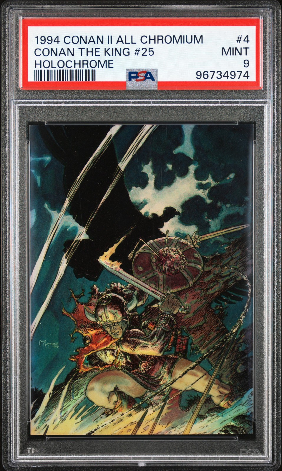 1994 CONAN II ALL CHROMIUM HOLOCHROME #4 CONAN THE KING #25 PSA 9