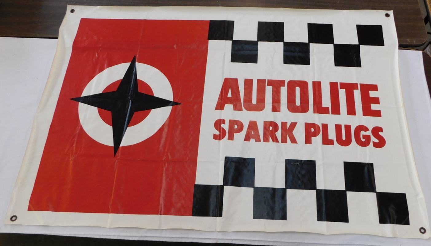 OEM Ford 1960's Autolite Vinyl Spark Plugs Banner Display Sign Mustang Torino + OEM Ford 1960's Autolite Vinyl Spark Plugs Banner Display Sign Mustang Torino +