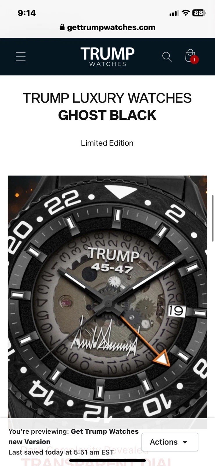 President Trumps Inauguration Watch (The Ghost) Only 250 Made .This is 133/250 President Trumps Inauguration Watch (The Ghost) Only 250 Made .This is 133/250