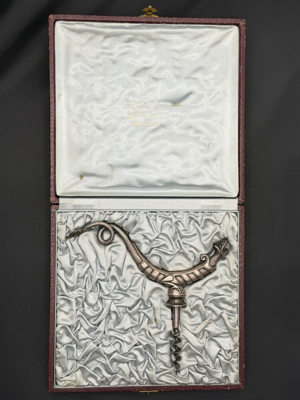 Antique French Cast Silver Dragon Corkscrew Jn Bte Blanc de Juge, Marseille Art Antique French Cast Silver Dragon Corkscrew Jn Bte Blanc de Juge, Marseille Art