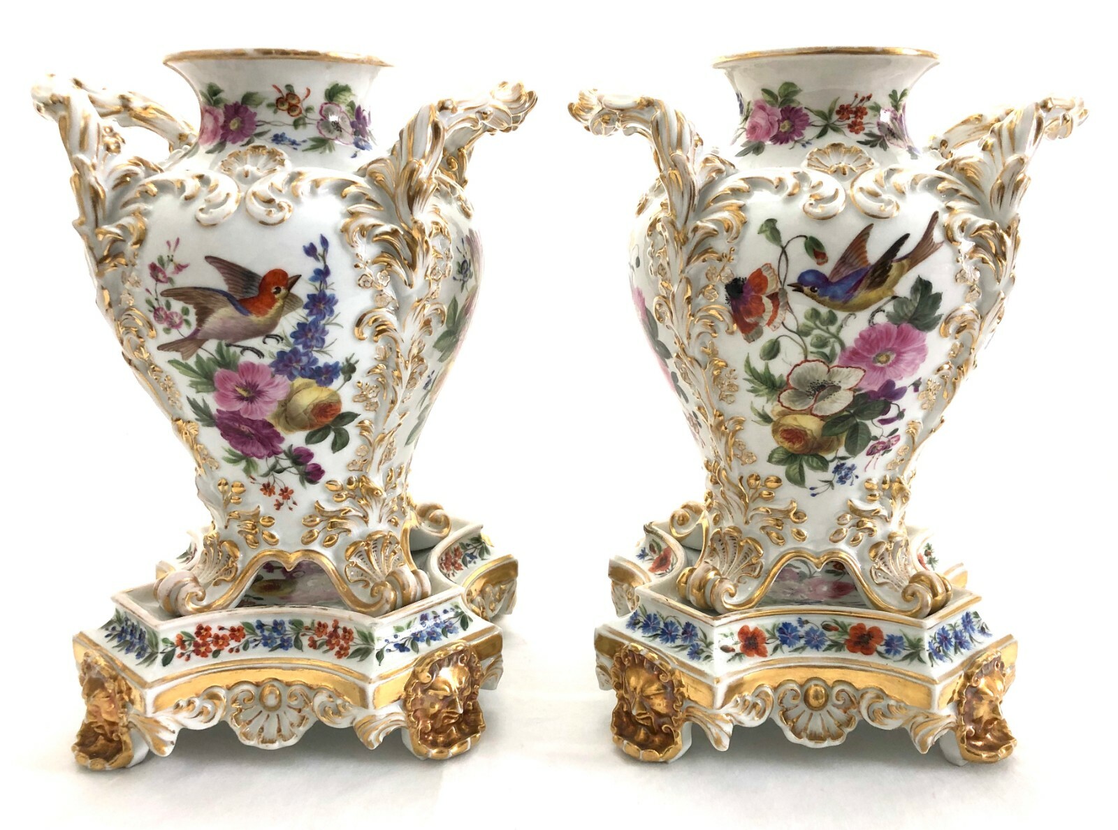 Antique Pair of Exceptional French c.1840 Jacob Petit Porcelain Vases w/Stands