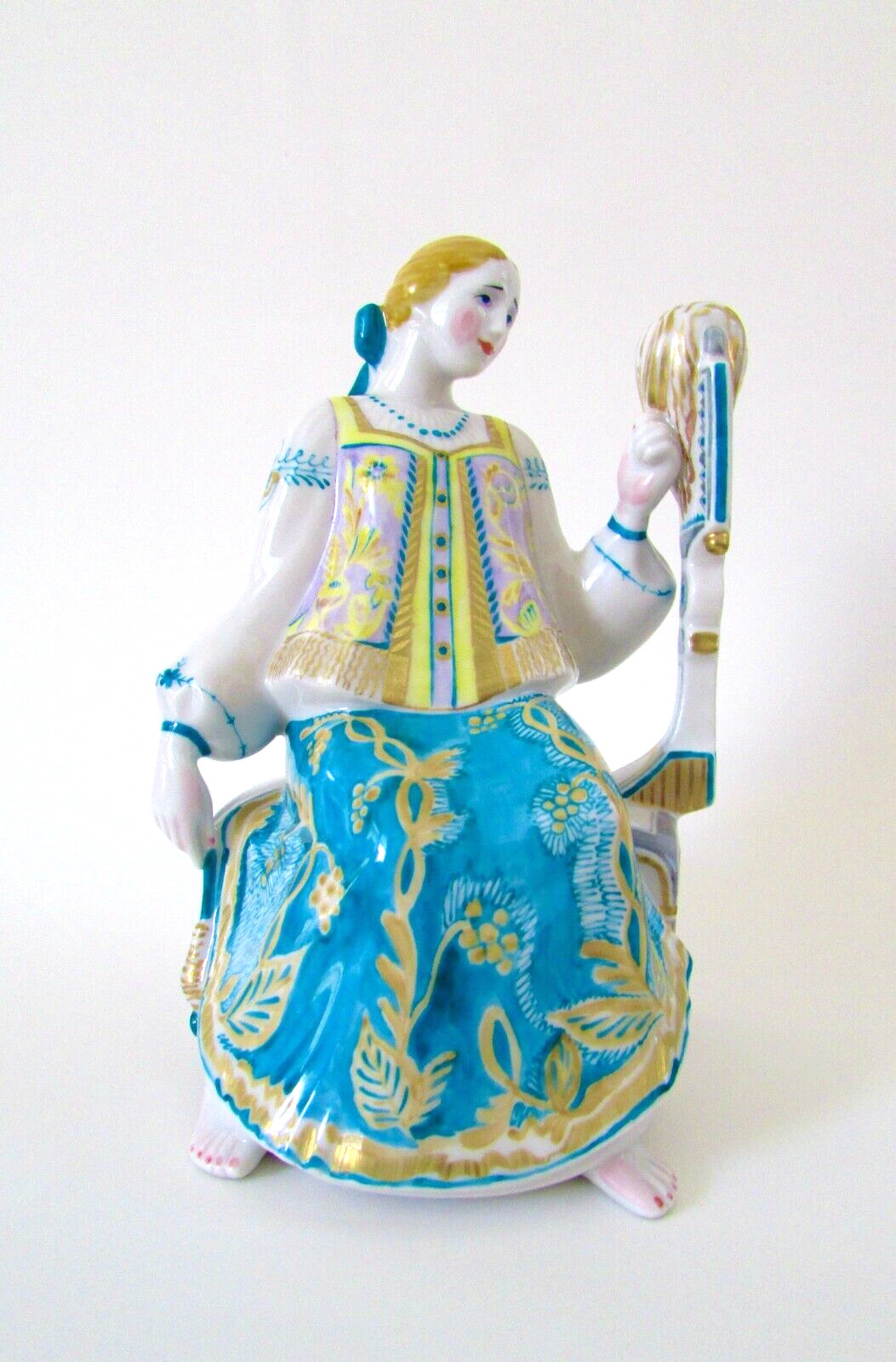 Russian Imperial Lomonosov Porcelain Figurine Sculpture Spinning Wheel Lady Russian Imperial Lomonosov Porcelain Figurine Sculpture Spinning Wheel Lady