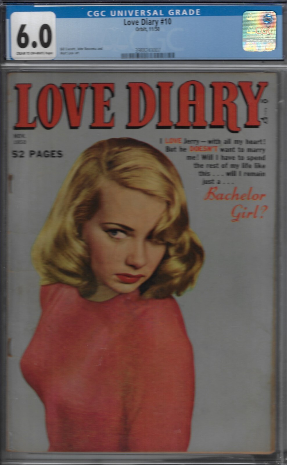 LOVE DIARY #10 CGC 6.0 FINE COPY- 1950 ORBIT PUBL.- EVERETT/BUSCEMA -PHOTOCVR LOVE DIARY #10 CGC 6.0 FINE COPY- 1950 ORBIT PUBL.- EVERETT/BUSCEMA -PHOTOCVR