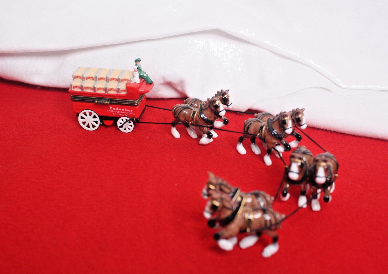 Porcelain Hinged Box - Budweiser Wagon & Clydesdale Team with Crate Trinket Porcelain Hinged Box - Budweiser Wagon & Clydesdale Team with Crate Trinket