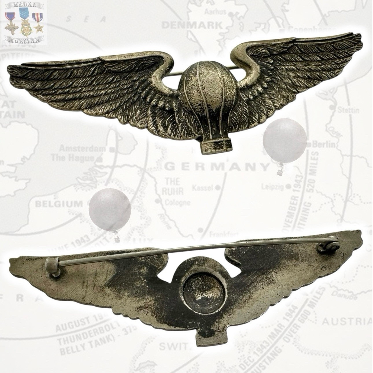 1920’S US ARMY AIR SERVICE AERONAUT BALLOON PILOT WINGS 3-3/16” SIZE W. LINK CO. 1920’S US ARMY AIR SERVICE AERONAUT BALLOON PILOT WINGS 3-3/16” SIZE W. LINK CO.