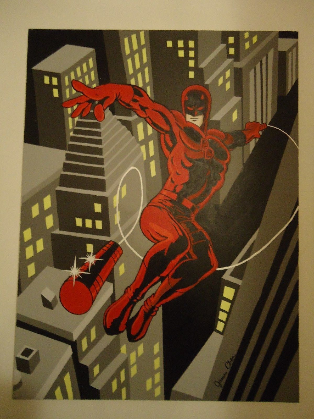 ORIGINAL HUGE 40'' X 30'' PAINTING  '' DAREDEVIL '' BY COMIC ARTIST JAMES CHEN