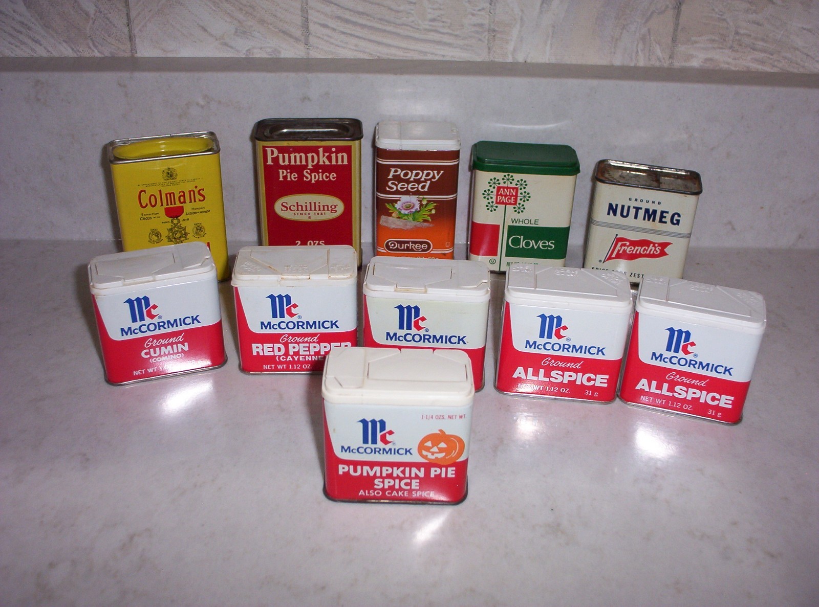 11 Vintage Spice Tins Ann Page Schilling Frenchs McCormick FULL Pumpkin Pie