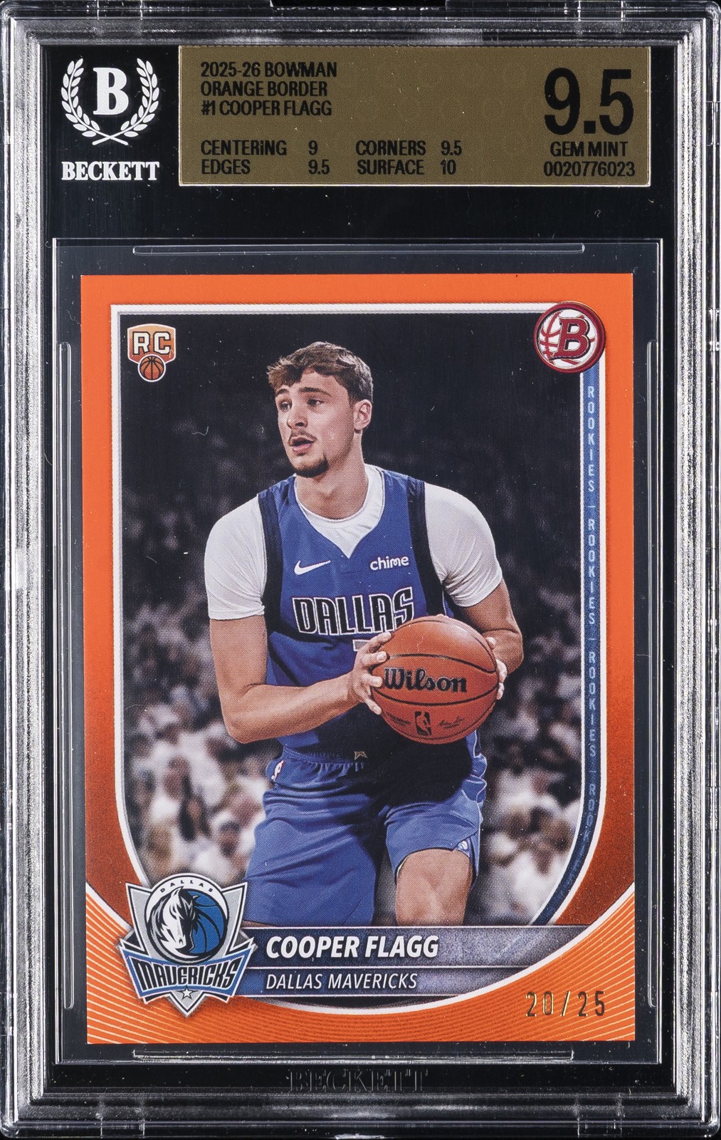 2025-26 BOWMAN [ROOKIE CARD] ORANGE BORDER /25 #1 COOPER FLAGG BGS 9.5