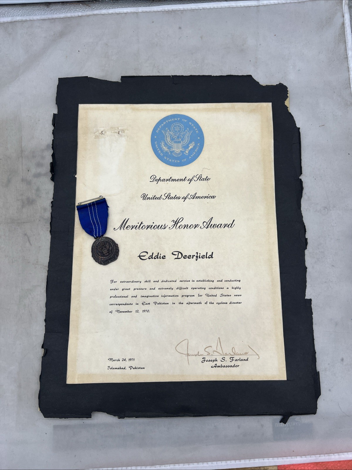 US Department Of State Meritorious Honor Award Medal Named 1971 (DD2 US Department Of State Meritorious Honor Award Medal Named 1971 (DD2