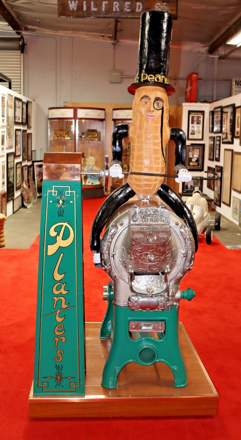 1920s Planters Peanut Roaster Display w/ Fibergl Mr.Peanut Figure Museum Quality