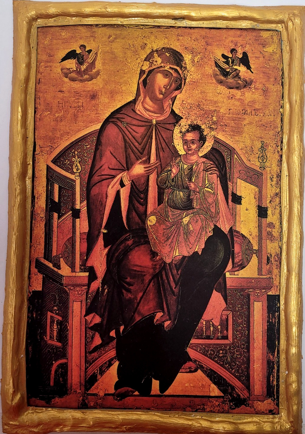 Madonna Jesus Virgin Mary Panagia Enthroned Rare Greek Eastern Orthodox Icon