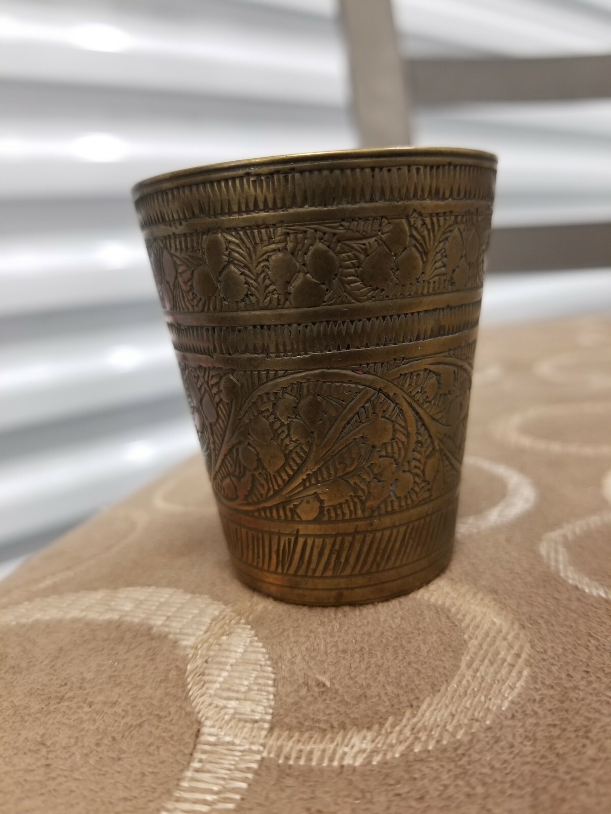 ANTIQUE JEWISH/MOROCCAN BRASS CUP..HANDCRAFTED IN ESSAOUIRA OVER 100 YEAR OLD ANTIQUE JEWISH/MOROCCAN BRASS CUP..HANDCRAFTED IN ESSAOUIRA OVER 100 YEAR OLD