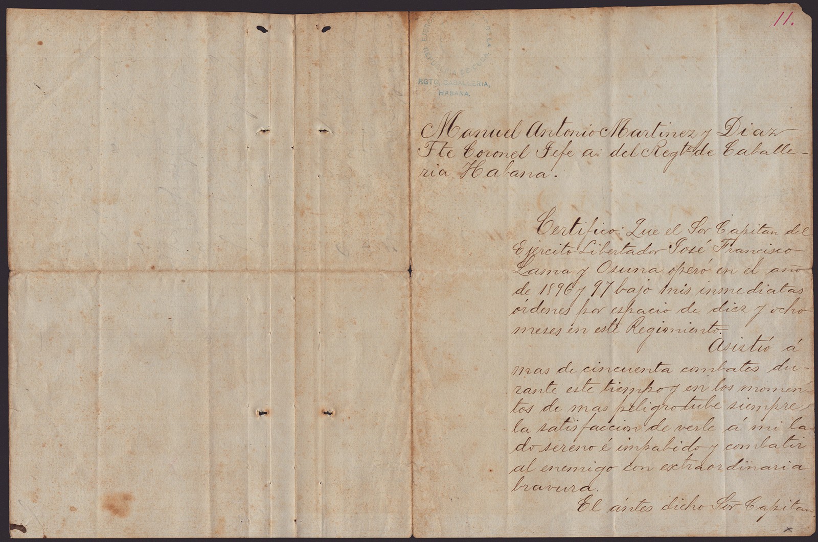 MANUEL ANTONIO MARTINEZ - MANUSCRIPT DOCUMENT SIGNED 10/11/1898