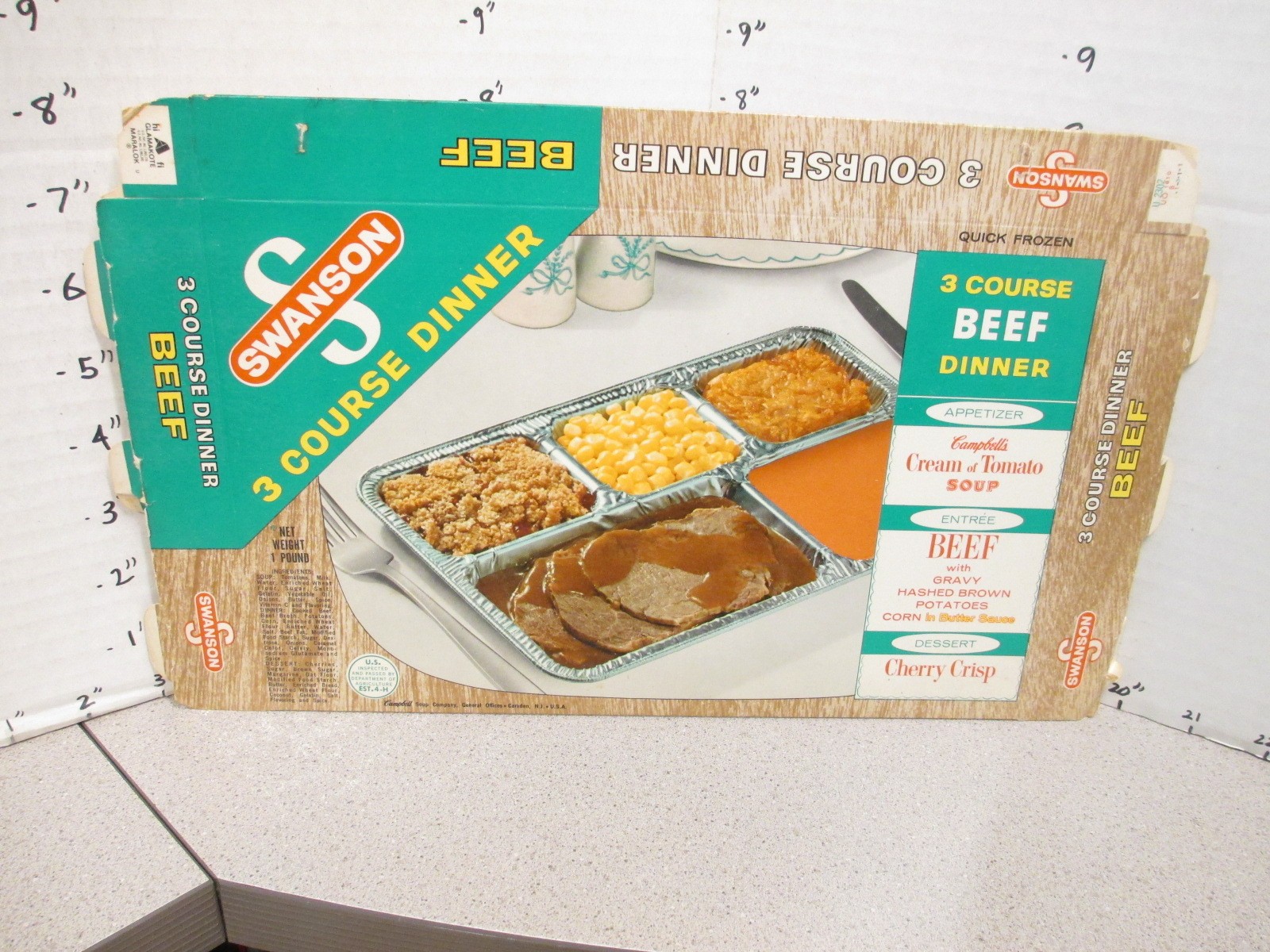 SWANSON 1960s BEEF 3 course TV dinner frozen food box Campbell's soup hash brown SWANSON 1960s BEEF 3 course TV dinner frozen food box Campbell's soup hash brown