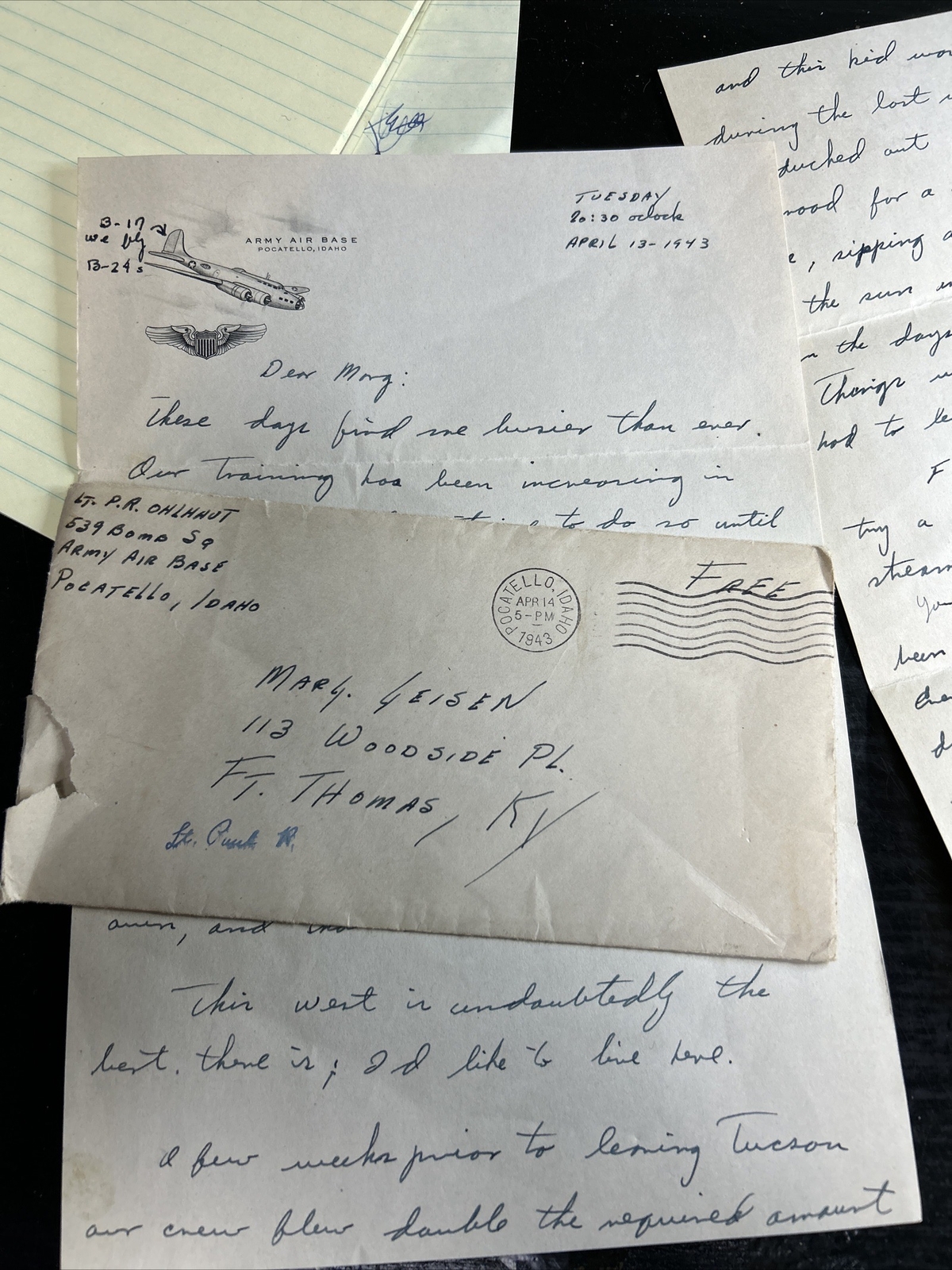WWll 4/13/43 Handwritten Letter From Army Air Training Base WWll 4/13/43 Handwritten Letter From Army Air Training Base