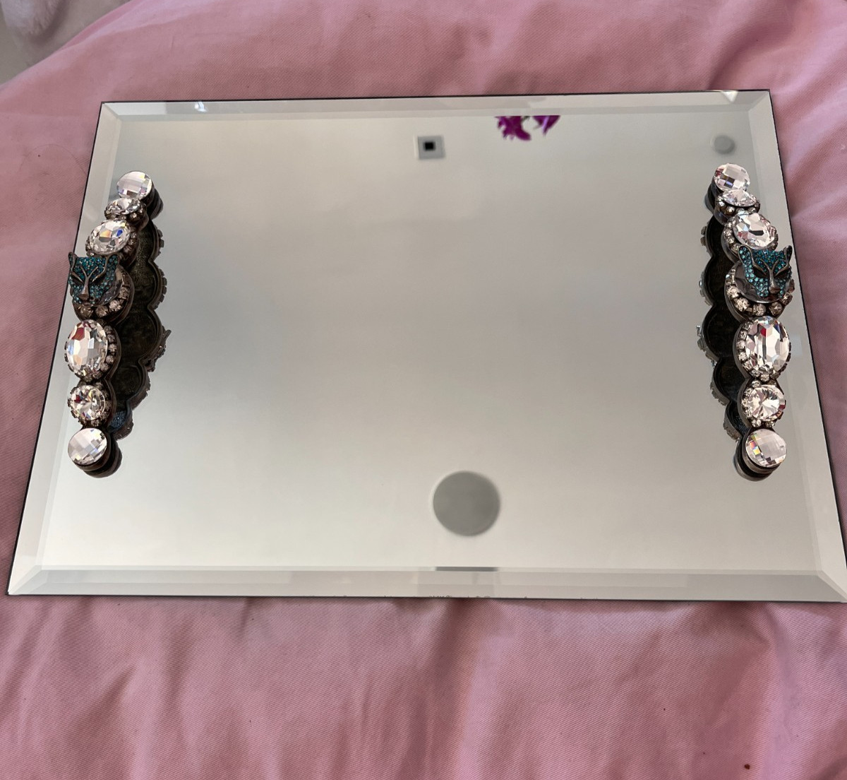 Gorgeous Vanity Mirror Tray Encrusted with Various Crystals/Blue Tiger's Head Gorgeous Vanity Mirror Tray Encrusted with Various Crystals/Blue Tiger's Head