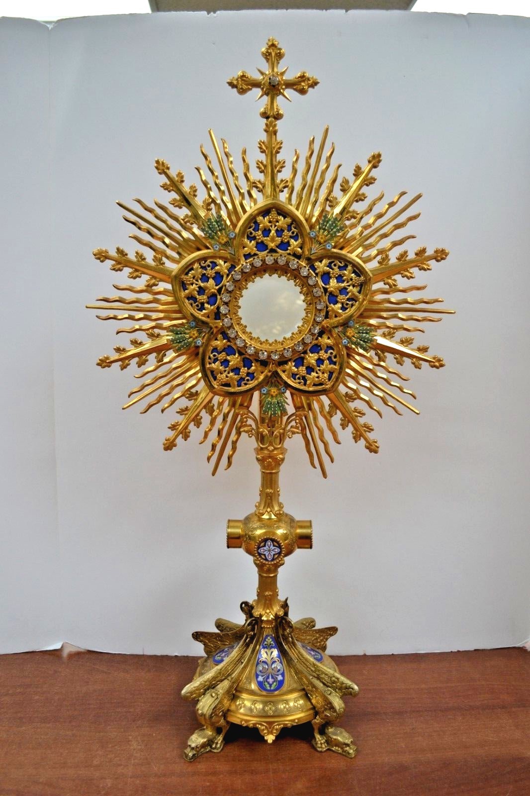 Older Traditional French Enameled Monstrance - 27 1/2 Older Traditional French Enameled Monstrance - 27 1/2