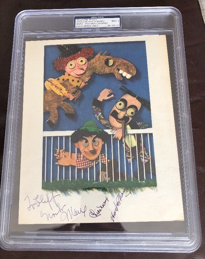 MARX BROTHERS GROUCHO HARPO 2X CHICO SIGNED 4C A DAY AT THE RACES PROMO AUTO PSA