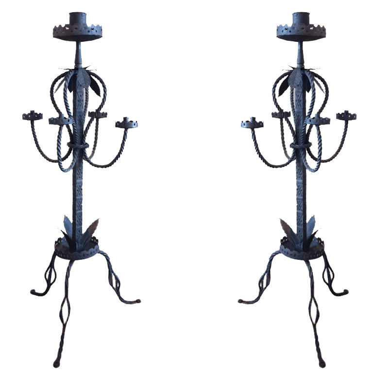 PAIR ITALIAN WROUGHT IRON TORCHERES CANDELABRA- 'GAME OF THRONES' TYPE PAIR ITALIAN WROUGHT IRON TORCHERES CANDELABRA- 'GAME OF THRONES' TYPE