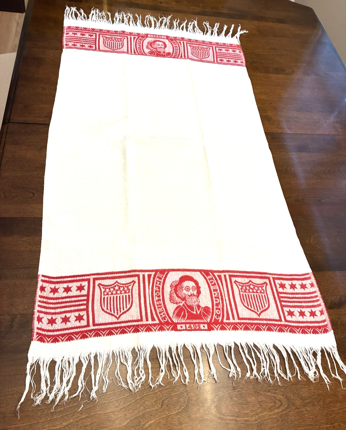 1892-93 Chicago World Fair Columbian Exposition Table Cover/Runner Red & White 1892-93 Chicago World Fair Columbian Exposition Table Cover/Runner Red & White