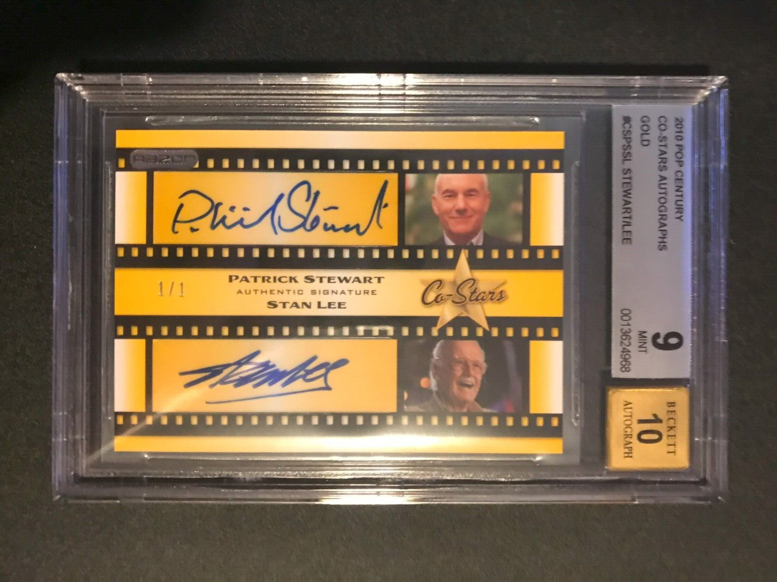 Stan Lee Patrick Stewart Autograph 1/1 Card 2010 Pop Century BGS 9 Auto 10 Stan Lee Patrick Stewart Autograph 1/1 Card 2010 Pop Century BGS 9 Auto 10
