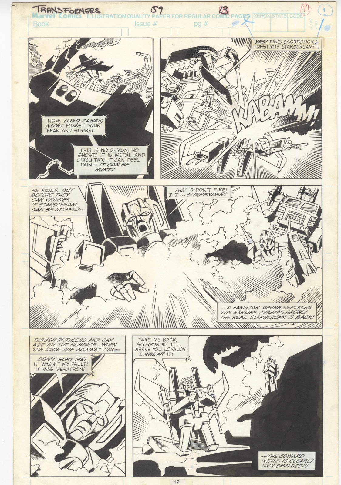 Transformers #59 Pg 17 Jose Delbo Original Comic Art Starscream Optimus Transformers #59 Pg 17 Jose Delbo Original Comic Art Starscream Optimus