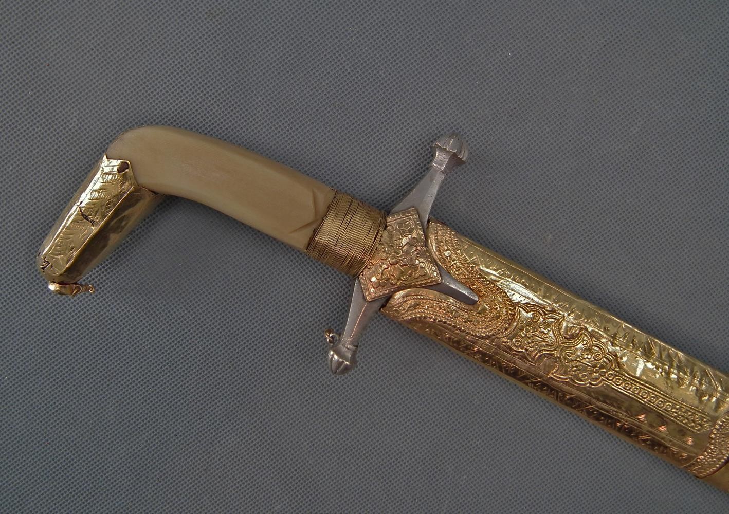 Antique Gold Islamic Arab Damascus Steel Sword With 265 Grams 22k Gold Mounts