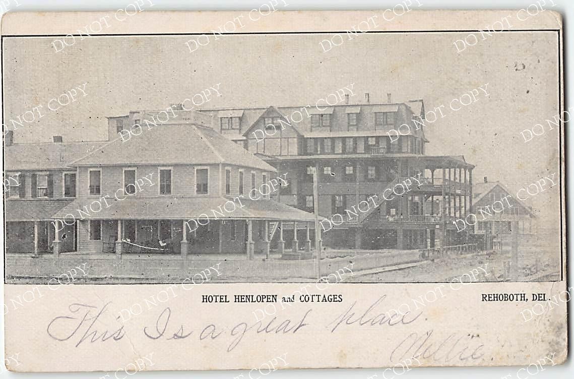 Hotel Henlopen, Rehoboth Beach, Delaware 1907 Scarce Antique Postcard