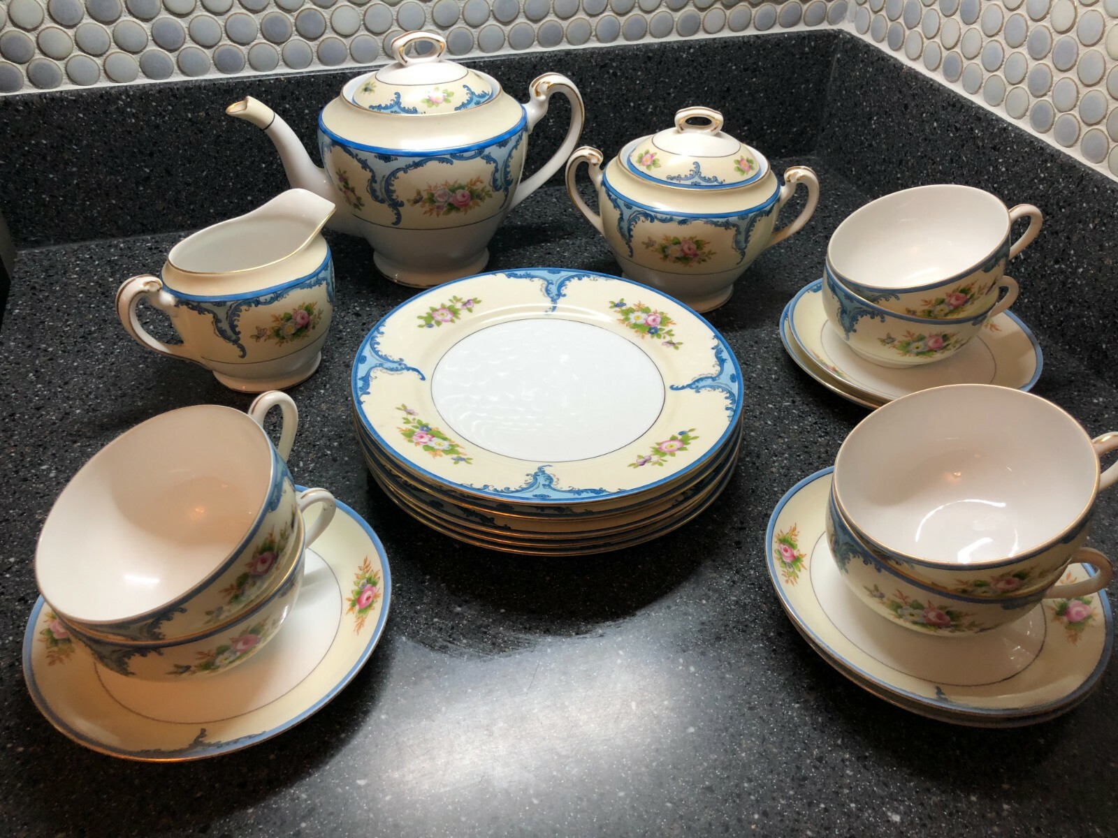 Noritake Antique Tea Set #1518 RARE blue roses c.1918 Noritake Antique Tea Set #1518 RARE blue roses c.1918