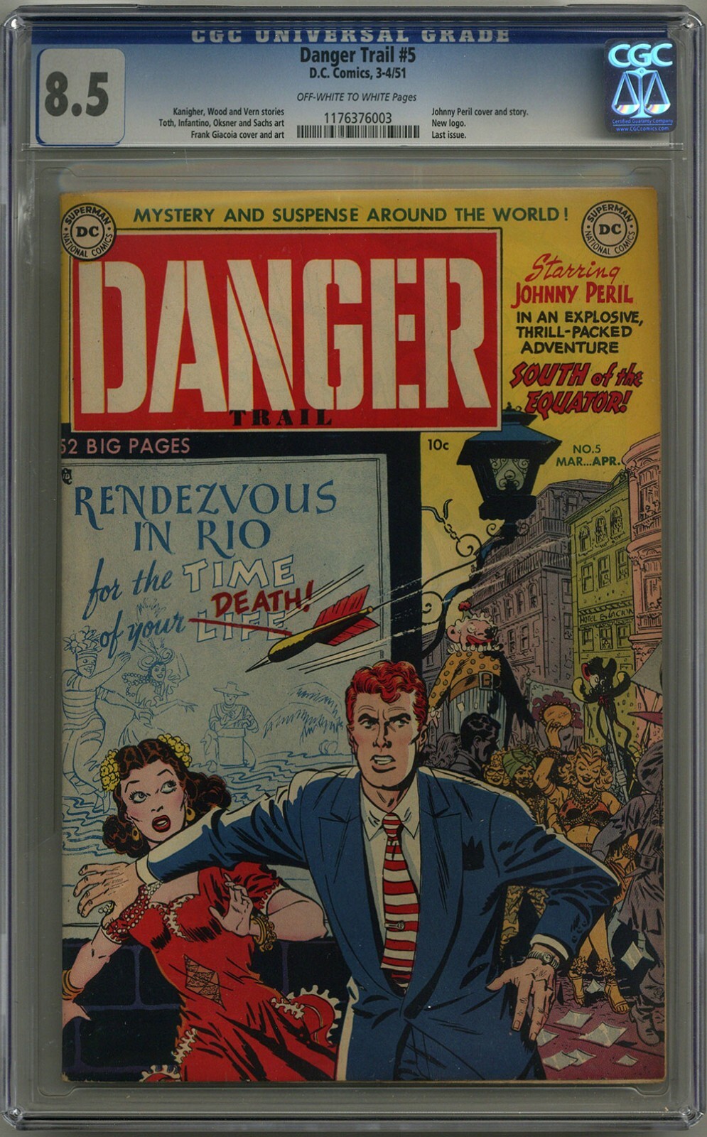 DANGER TRAIL #5 CGC 8.5 OFF-WHITE TO WHITE PAGES DC COMICS 1951